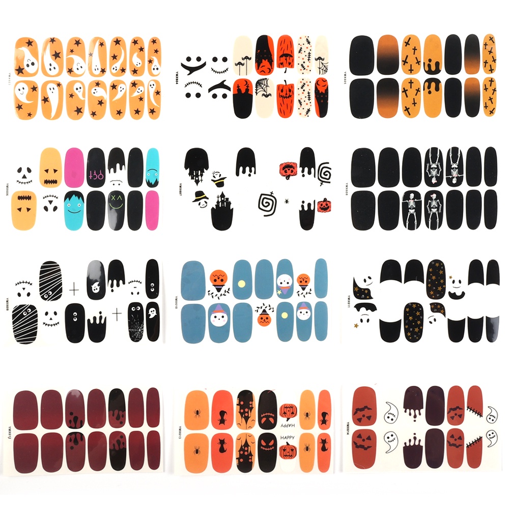 Miếng Dán Trang Trí Móng Tay Nghệ Thuật Màu Đen Họa Tiết Nhện Nhện Bí Ngô Halloween