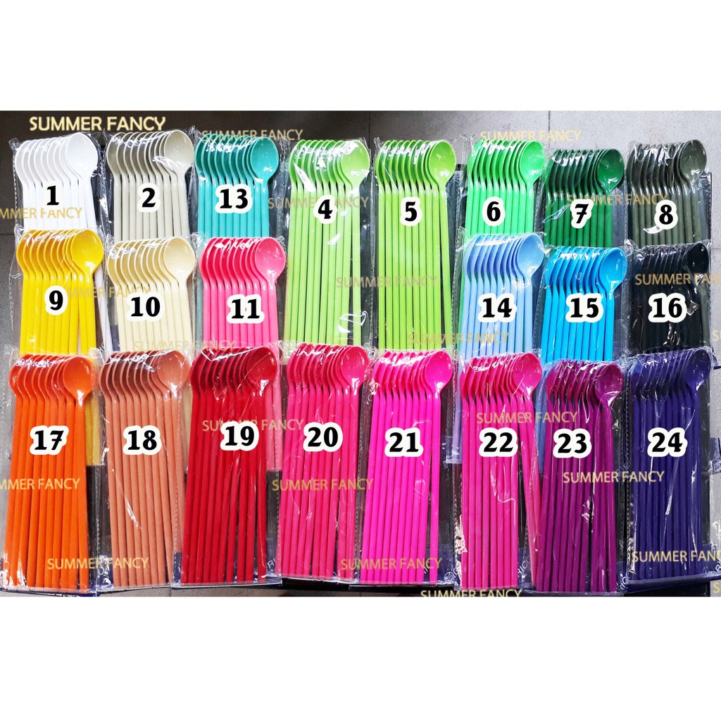 Set 10 muỗng cà phê nhựa cùng màu, pastel dài 20cm cho ly trà sữa, sinh tố, nước ép, trang trí - Spoon, 1 que khuấy xoắn