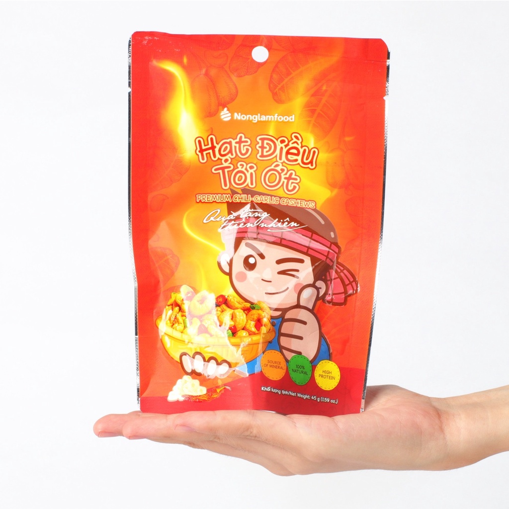 Hạt điều tỏi ớt Nonglamfood 45g | Premium chili-garlic cashews