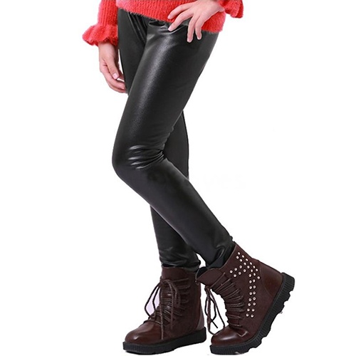 Quần Legging Giả Da Lưng Thun Co Giãn Thời Trang Cho Bé Gái
