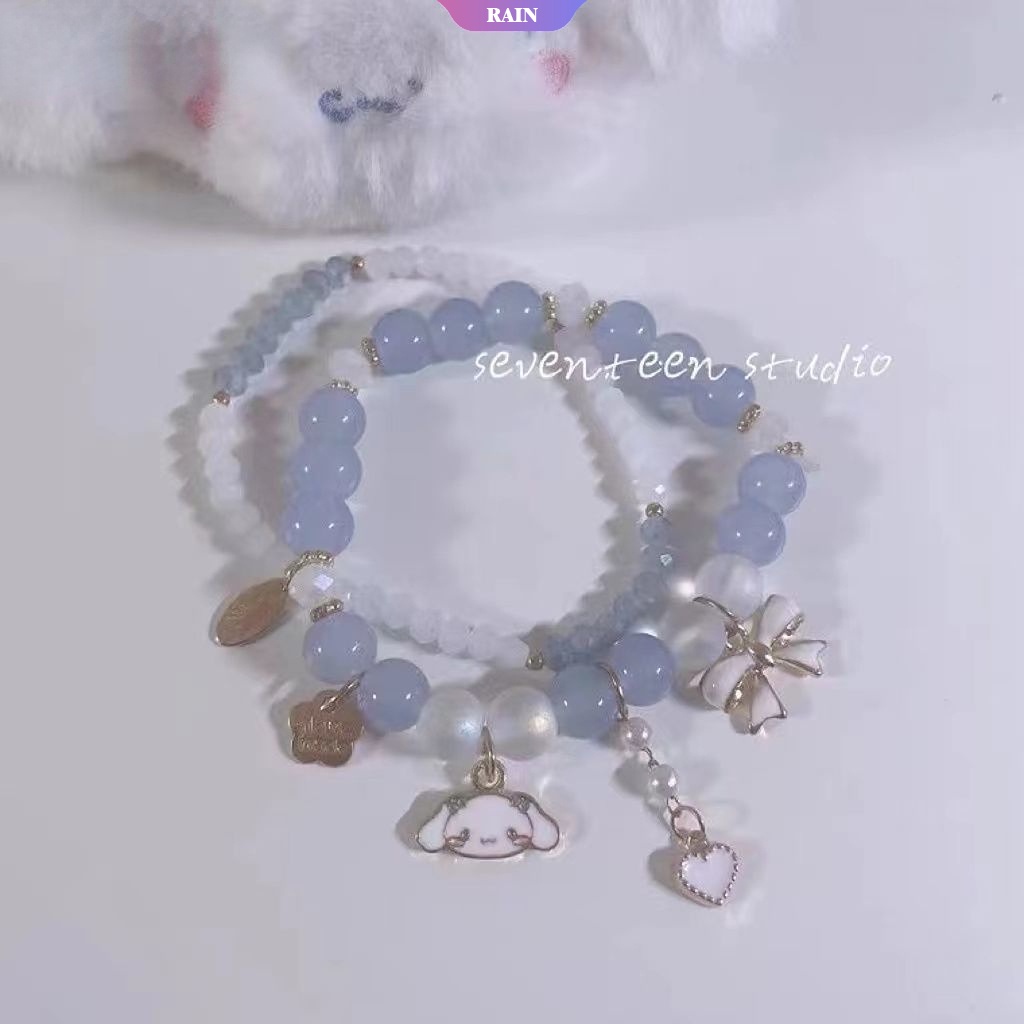 Kawaii Sanrio My Melody Cinnamoroll Kuromi Dây Đeo Tay Co Giãn Mặt Pha Lê Hoạt Hình Làm Quà Tặng Sinh Nhật Cho Bé Gái [Srain]