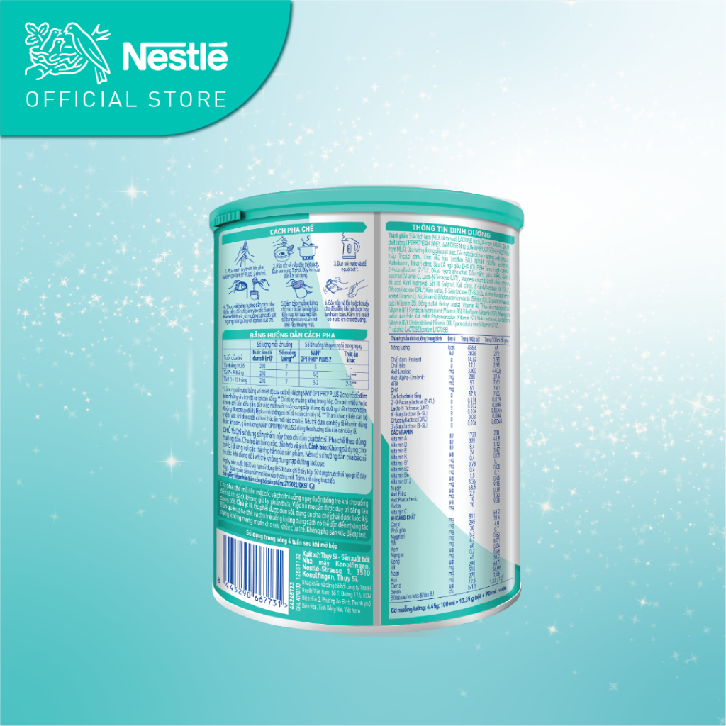 Sữa Bột Nestlé NAN OPTIPRO PLUS 2 800g/lon với 5HMO Sản Xuất Tại Thụy Sĩ