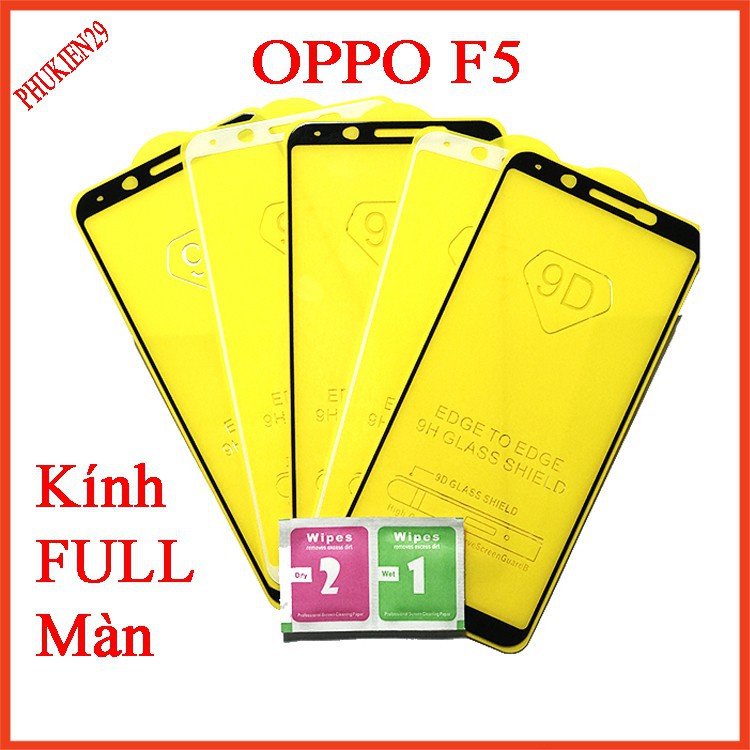 Kính Cường Lực Oppo F5 Đen và Trắng Full Màn Trong Suốt Siêu Xịn Tặng Kèm Khăn Lau Độ Cứng 9H Bảo Vệ Cực Tốt