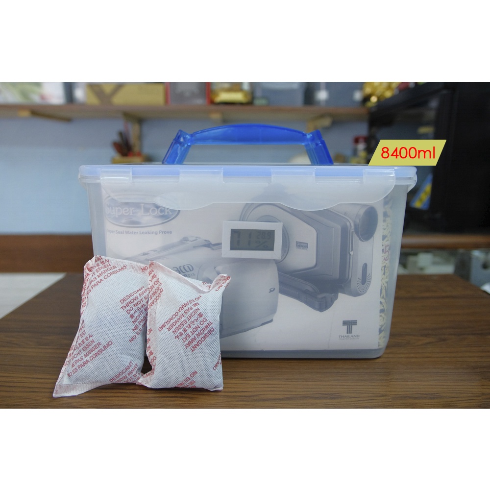 Hộp chống ẩm máy ảnh , ẩm kế, hút ẩm xanh, mút lót