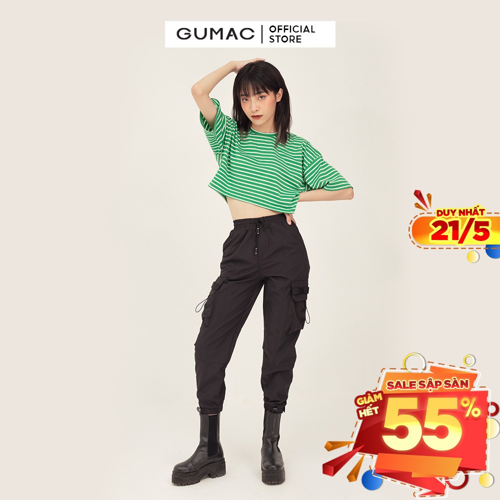 jean Quần Jogger nữ phối túi GUMAC phong cách hàn quốc màu đen đủ size QB369