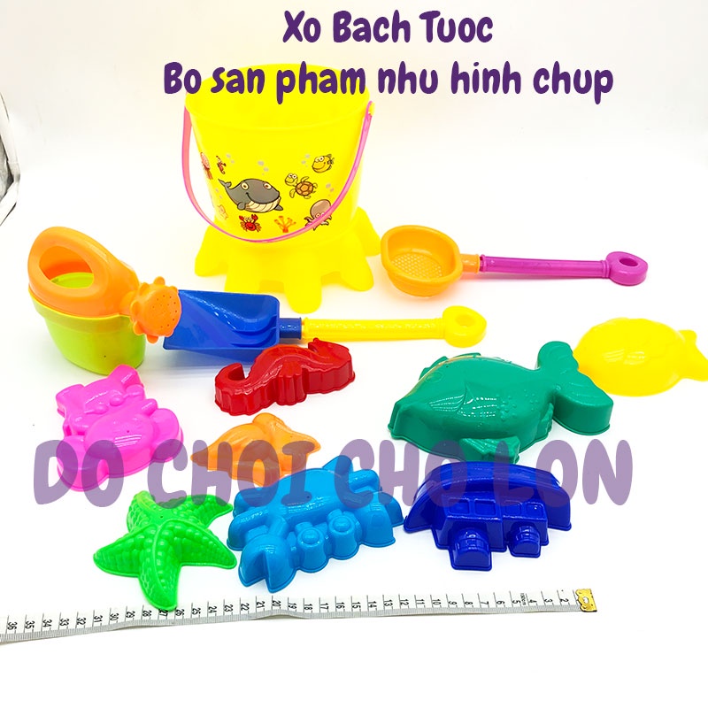 Đồ chơi xô xúc cát đi biển hình con CÁ 13 món bằng nhựa túi lưới xô chim