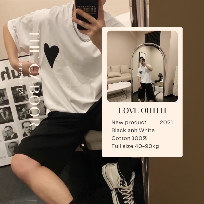 Áo phông Tee - chất Cotton xịn - hoạ tiết hình Love Trái Tim - From Oversize thời trang Unisex nam nữ