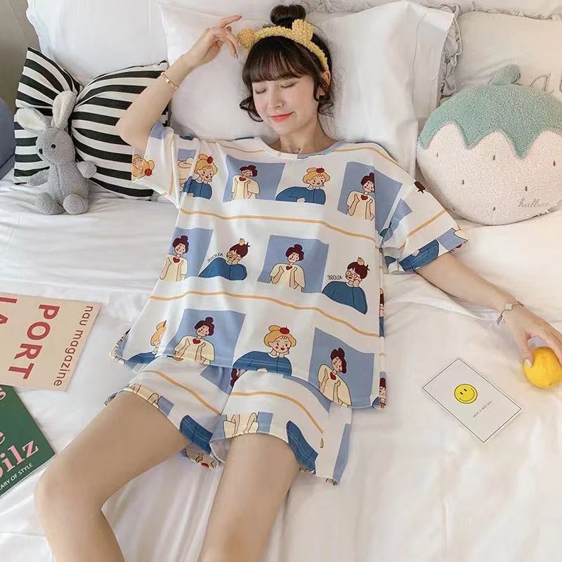 Bộ ngủ nữ pijama cộc tay chất thun cotton hoạt hình hot 2021 BN21