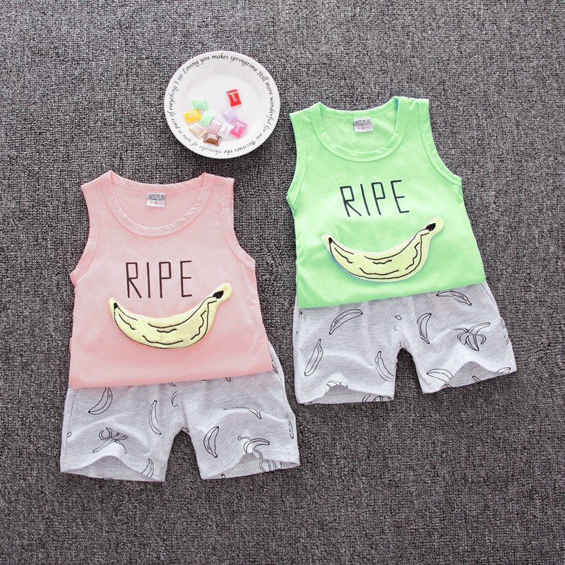 Bộ áo thun 3 lỗ in hình quả chuối + Quần short đáng yêu cho bé trai