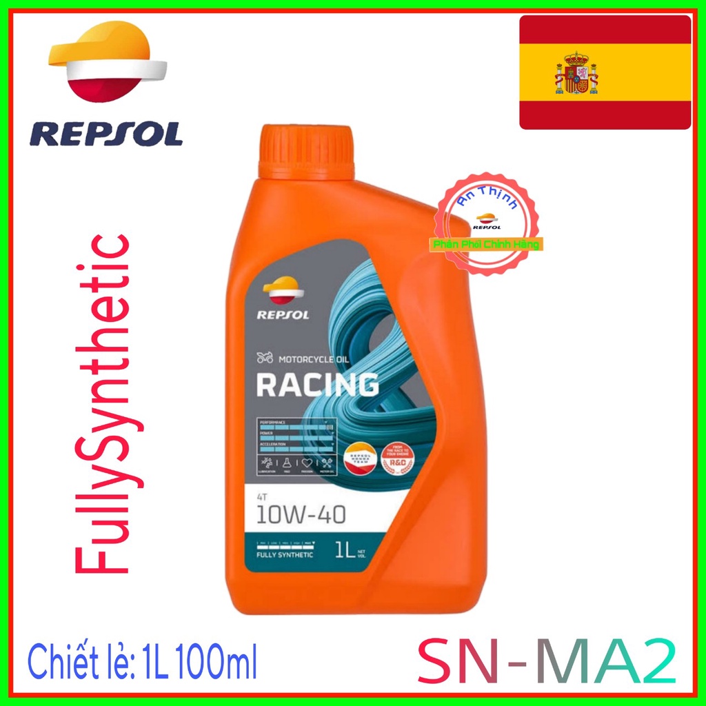 Mẫu Mới Nhớt Repsol Racing 10w40 SN MA2 Và FullySynthetic 10W30 - Nhớt Tổng Hợp 100%- FullySynthetic-1L