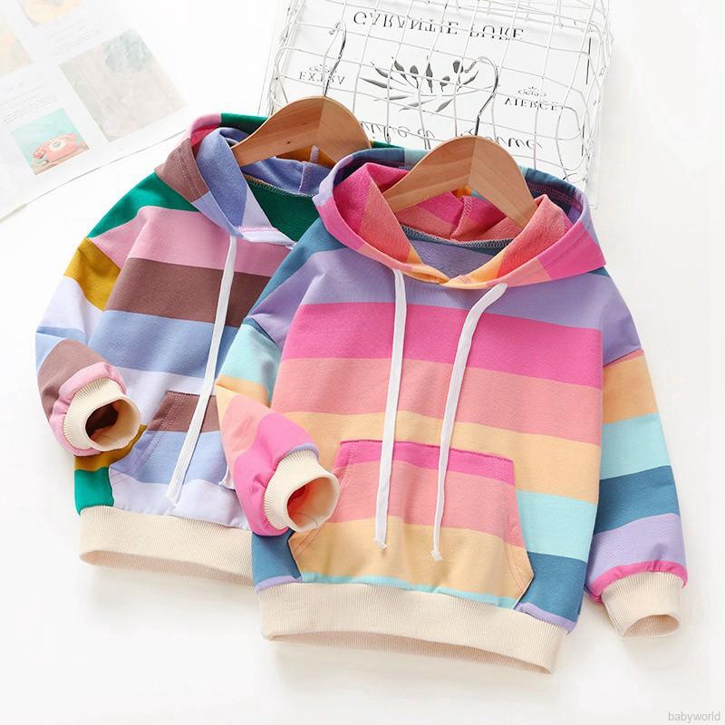 Áo hoodie họa tiết kẻ sọc có túi xinh xắn dành cho bé 2-7 tuổi
