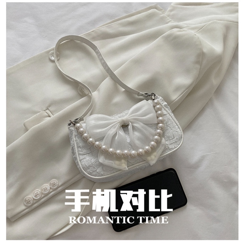 Túi Xách Đeo Vai Phối Dây Xích Ngọc Trai Thắt Nơ Thời Trang Mùa Hè Mới NB00133 2022 Dành Cho Nữ