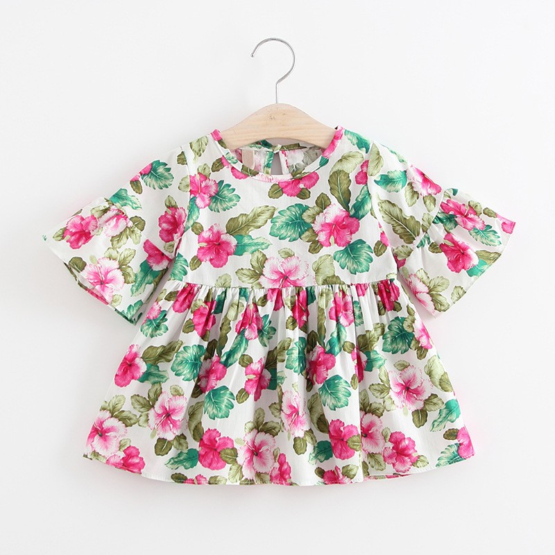 Đầm Hoa Vintage Co Dãn Cho Bé Gái