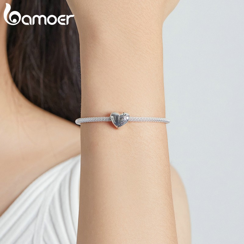 Mặt trang sức Bamoer Scc1976 bạc 925 hình trái tim mảnh ghép chuyên dụng làm vòng tay DIY thanh lịch