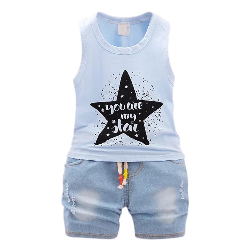 Bộ áo thun sát nách + quần jean denim cho bé trai (0-4 tuổi)