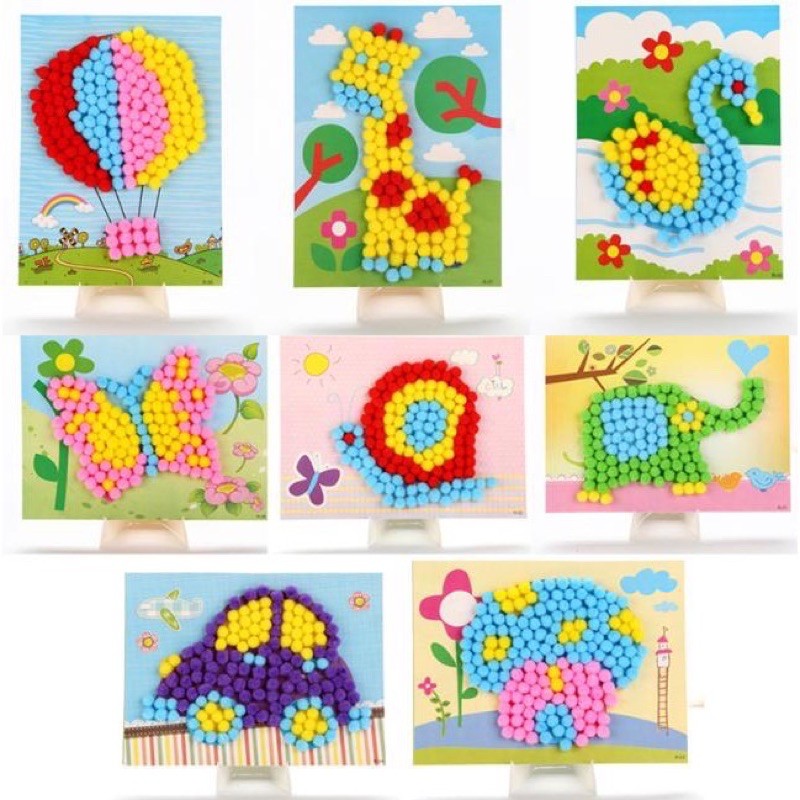 tranh giấy trang trí dán hạt pom pom cho bé