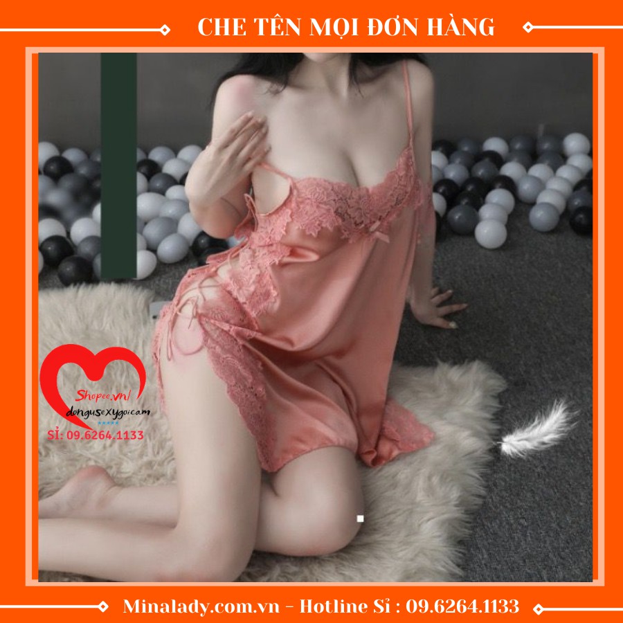 [Mã FATHANG5 giảm 10K đơn 50K] Đầm Ngủ Lụa Phối Ren Sexy - Tặng Kèm Quần Chip Xinh - Quyến Rũ Đẹp Mắt -Đan Dây