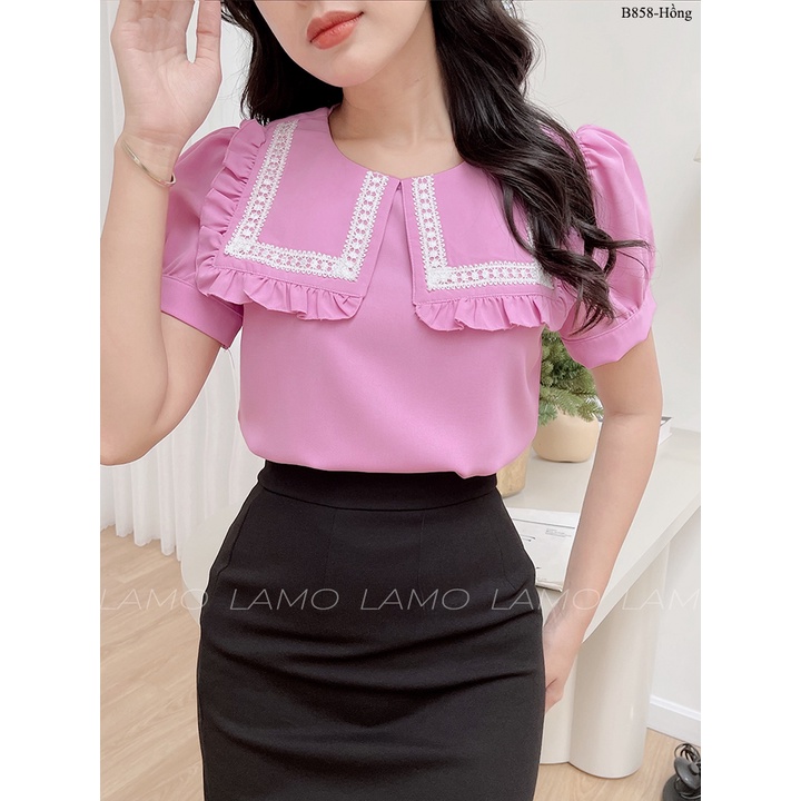 ÁO SƠ MI NỮ KIỂU đũi phối ren -B858