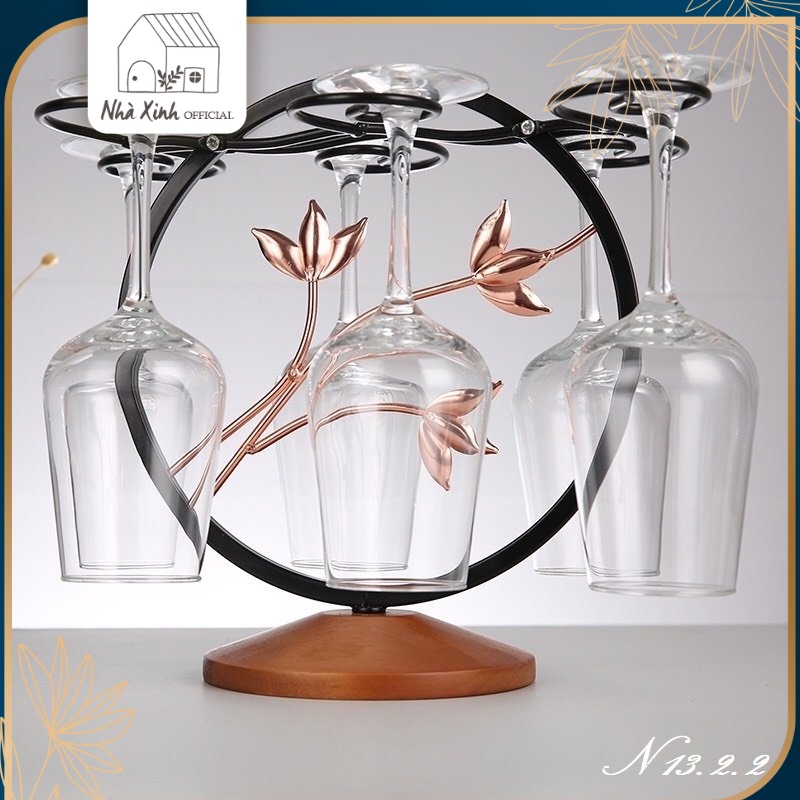 Giá Treo Ly / Giá Treo Cốc, Để Cốc Trong Tủ Bầy, Chất Liệu Kẽm, Đế Gỗ Tự Nhiên, Mã Hàng 13.2.2, Gỗ Đế Mầu Vàng Tự Nhiện.