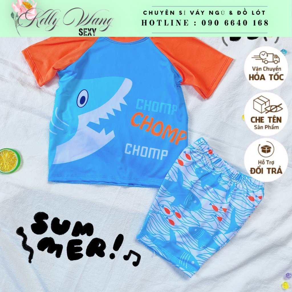 MẪU MỚI HÀNG LOẠI 1 -Đồ bơi bé trai - đồ bơi bé trai quần kèm áo hình cá mập ( Size 09-32 kg)- Kelly Wang