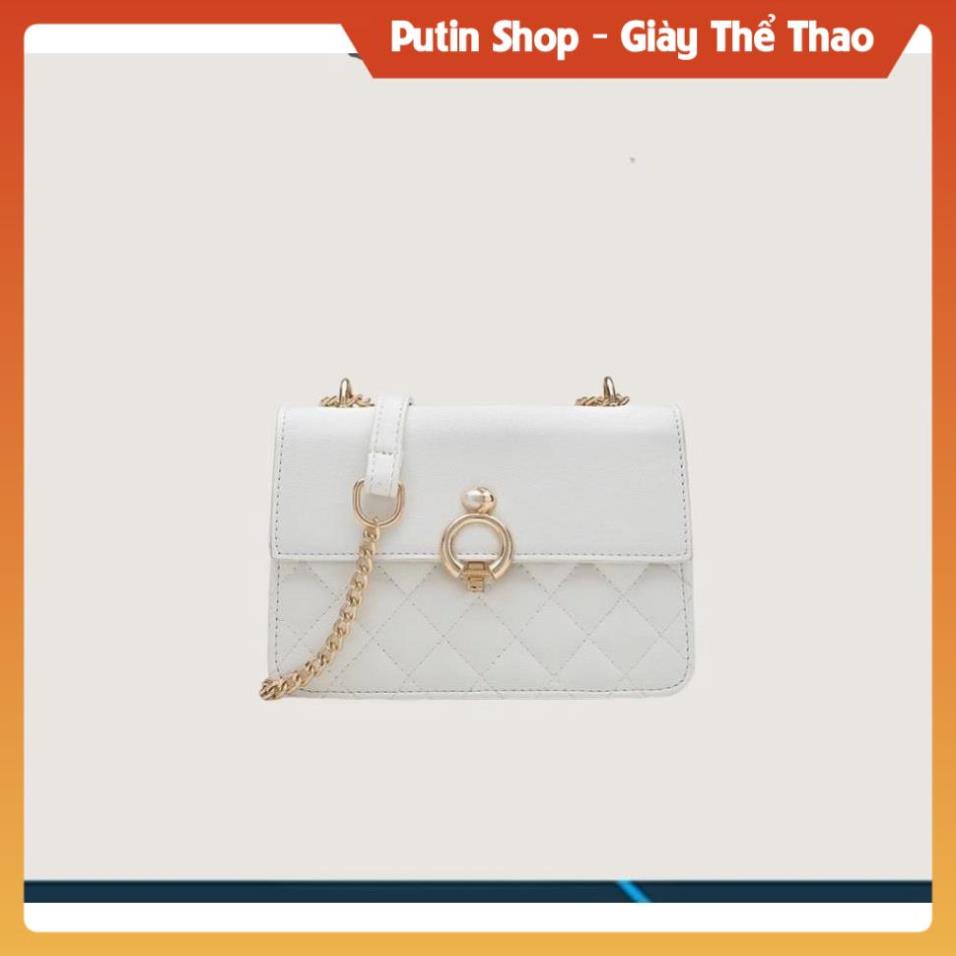 Túi xách nữ đeo chéo thiết kế ô trám nắp gập xịn, Túi sách thời trang đi làm đi chơi các mầu trắng đen