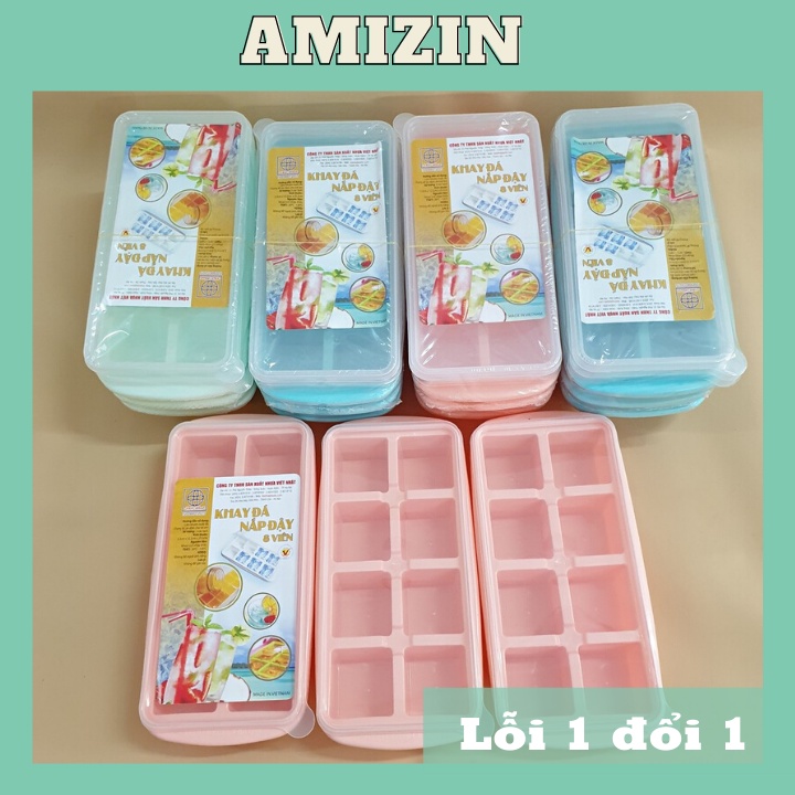 Khay làm đá có nắp AMIZIN Khay đá tủ lạnh 8 viên làm đá làm đồ ăn dặm cho bé