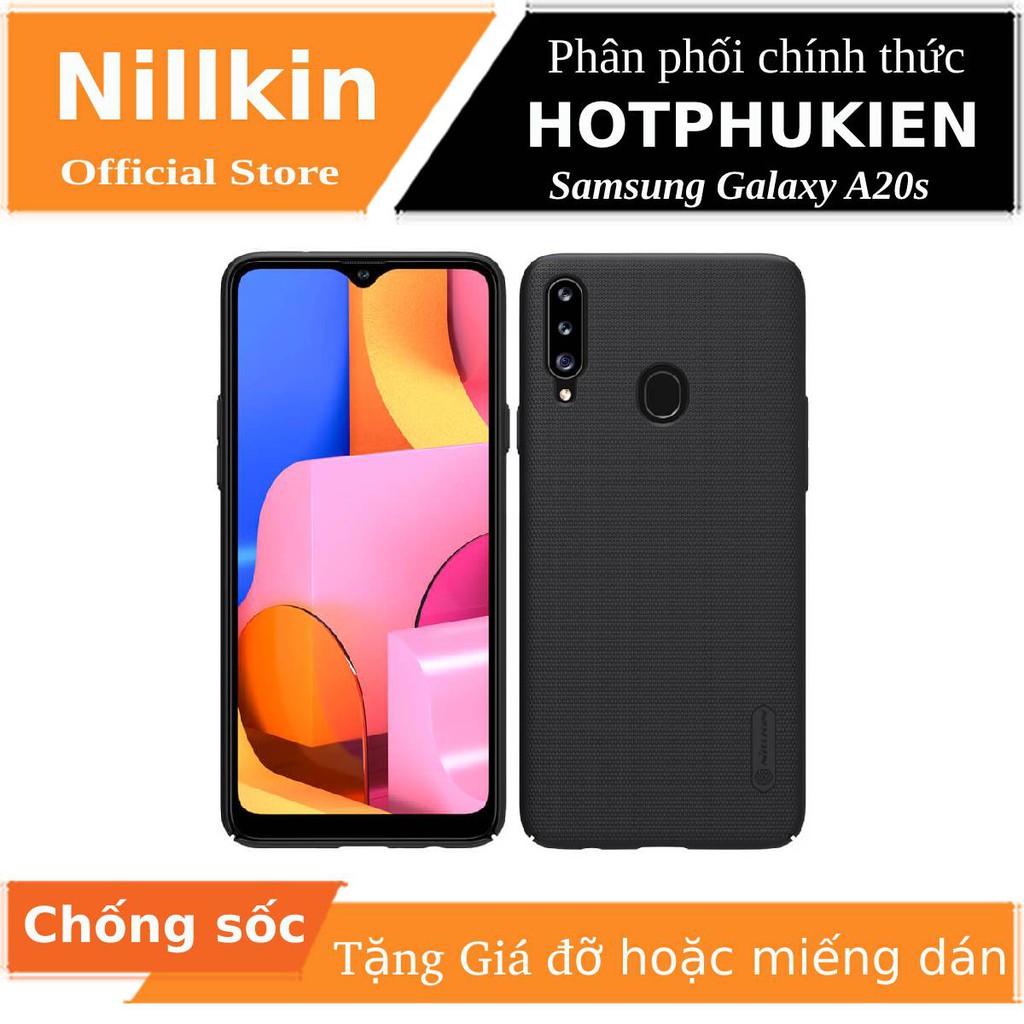 Ốp lưng nhám chống sốc cho Samsung Galaxy A20s chính hãng Nillkin (tặng giá đỡ hoặc miếng dán từ tính)