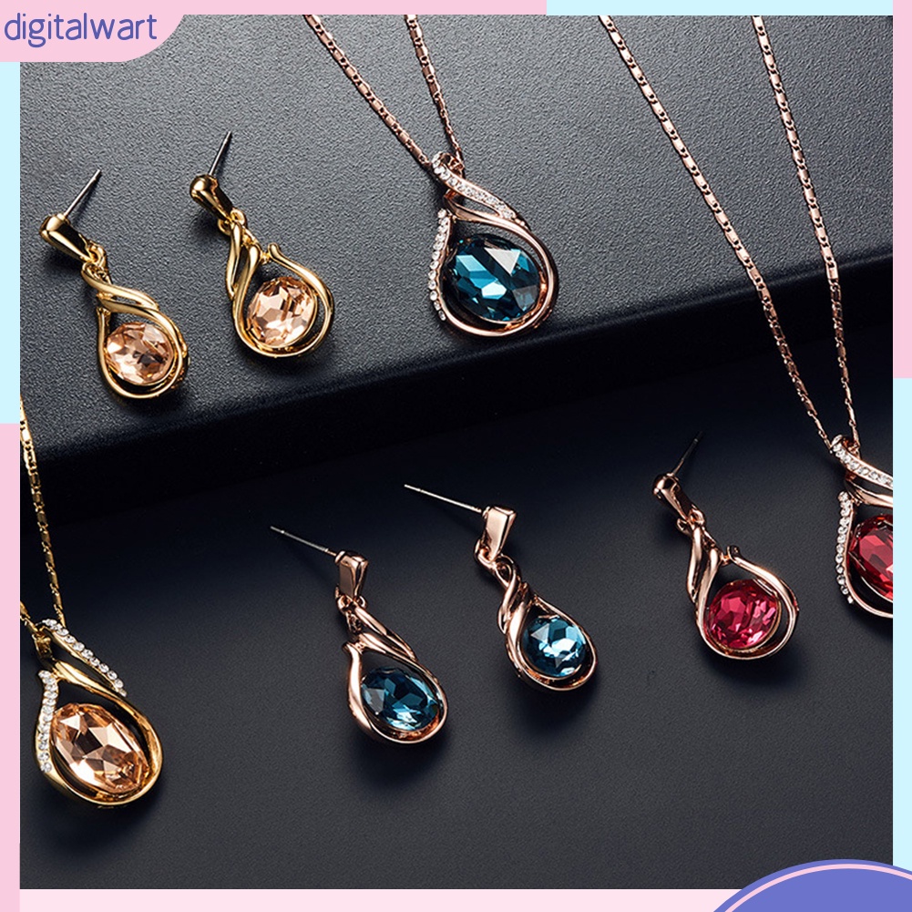 Set Vòng cổ Và Đôi Khuyên Tai Đính Đá Thời Trang Thanh Lịch Dành Cho Nữ