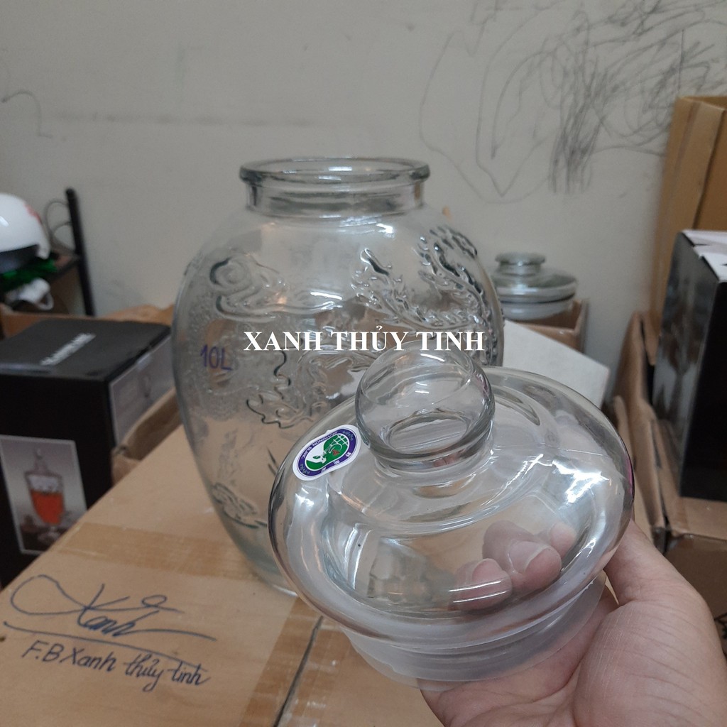 Chum thủy tinh họa tiết rồng phượng, dày dặn - Dung tích - 15 lít