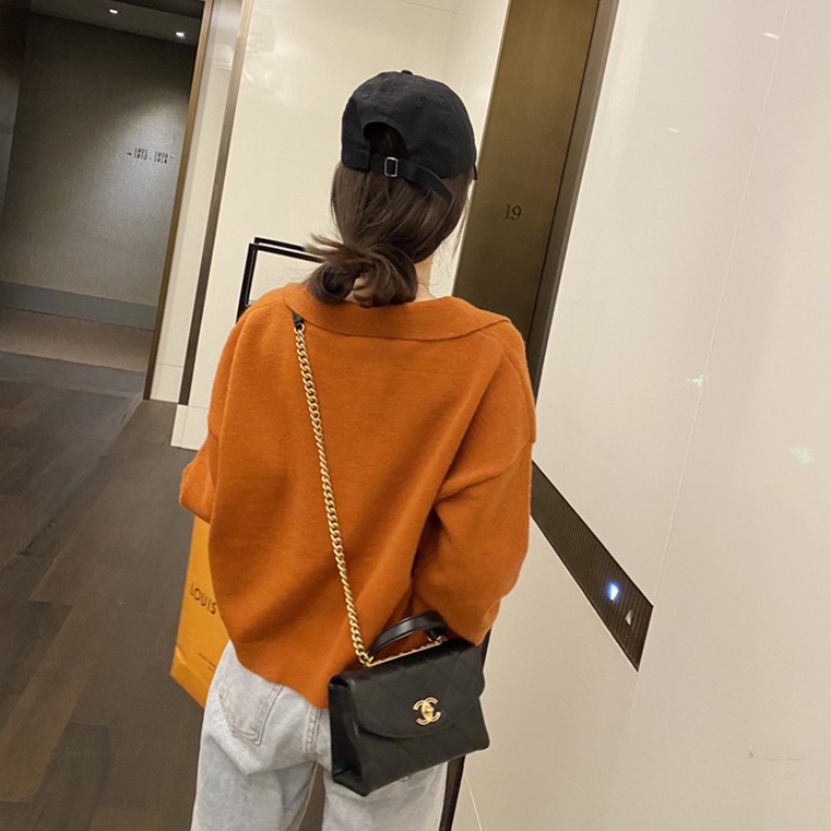 Áo sweater SUXI cổ polo dáng rộng phong cách vintage Hàn Quốc cho nữ