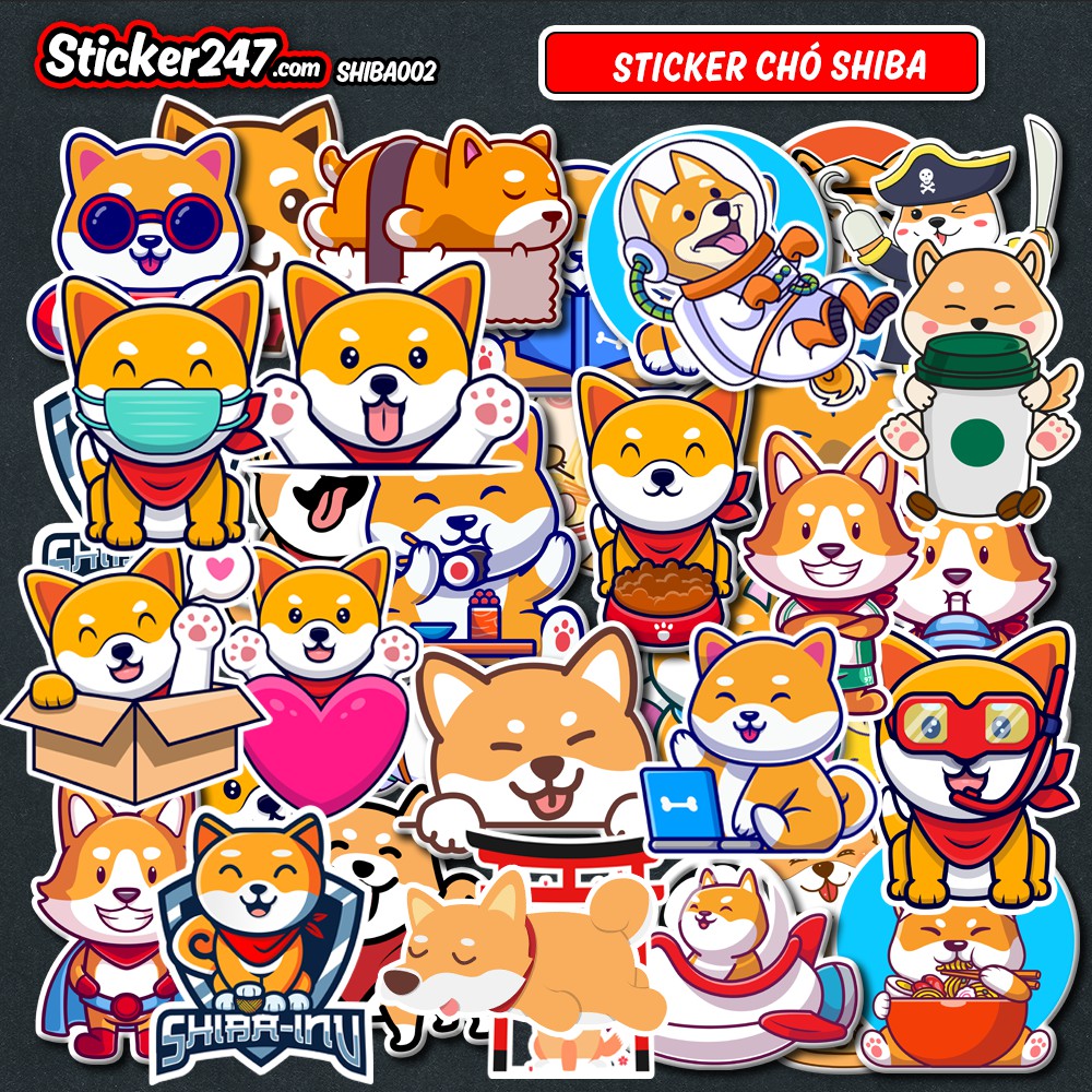 Sticker Chó ShiBa 𝑭𝒓𝒆𝒆𝒔𝒉𝒊𝒑 Sticker Dễ Thương Chống Nước, Decal Dán Mũ Bảo Hiểm, Vali, Đàn, Laptop - Cắt Sẵn