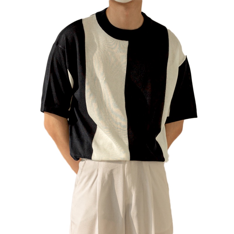 Áo Thun Nam Tay Ngắn Dáng Rộng Họa Tiết Sọc Ngang Thời Trang