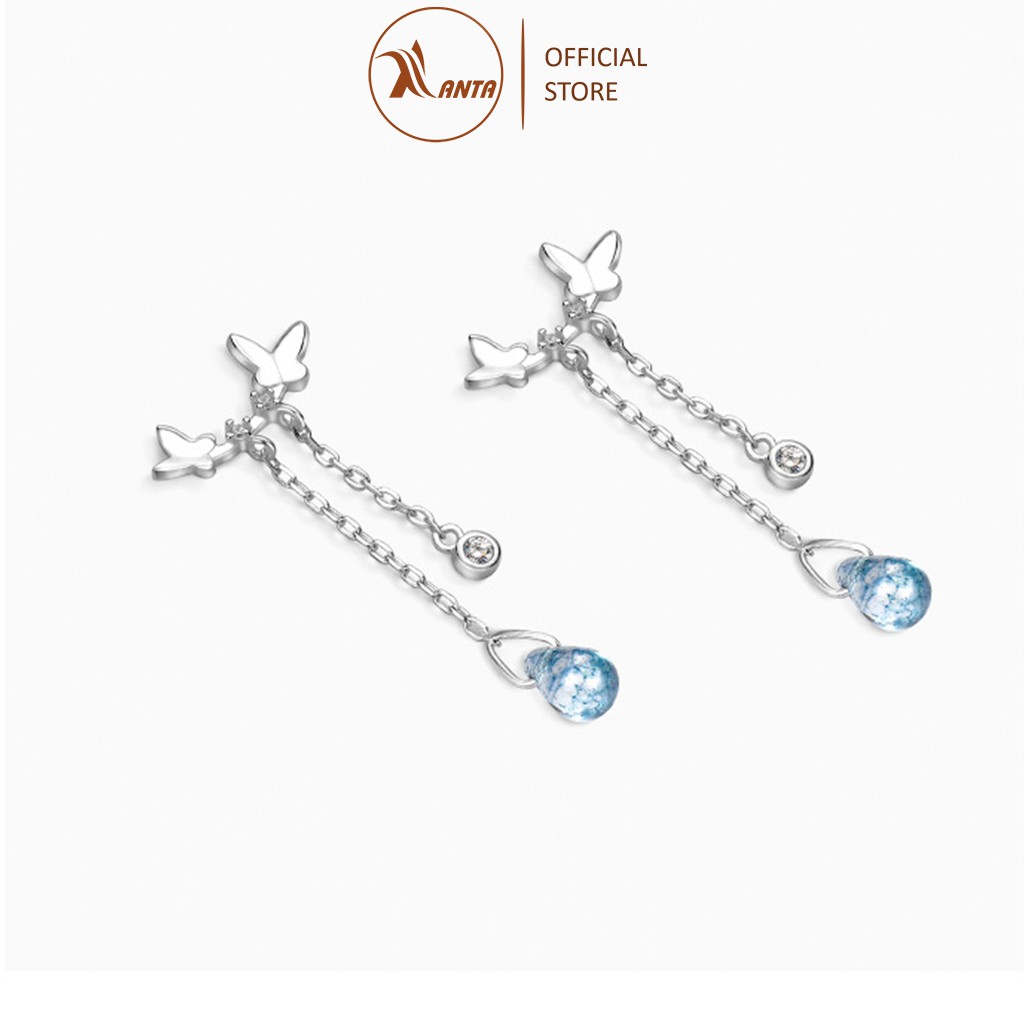 Bông Tai Bạc 925 ATJ7054B Hình Bướm Thả Dài Đính Đá Pha Lê Xanh Phong Cách Hàn Quốc -  ANTA Jewelry