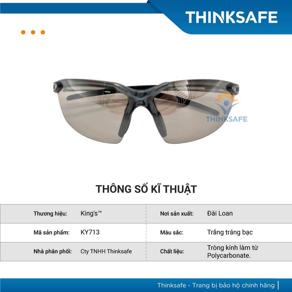 Kính bảo hộ cao cấp Kings KY713 chống bụi, chống tia uv đi xe máy, màu trắng tráng bạc Kính chống bụi - THINKSAFE