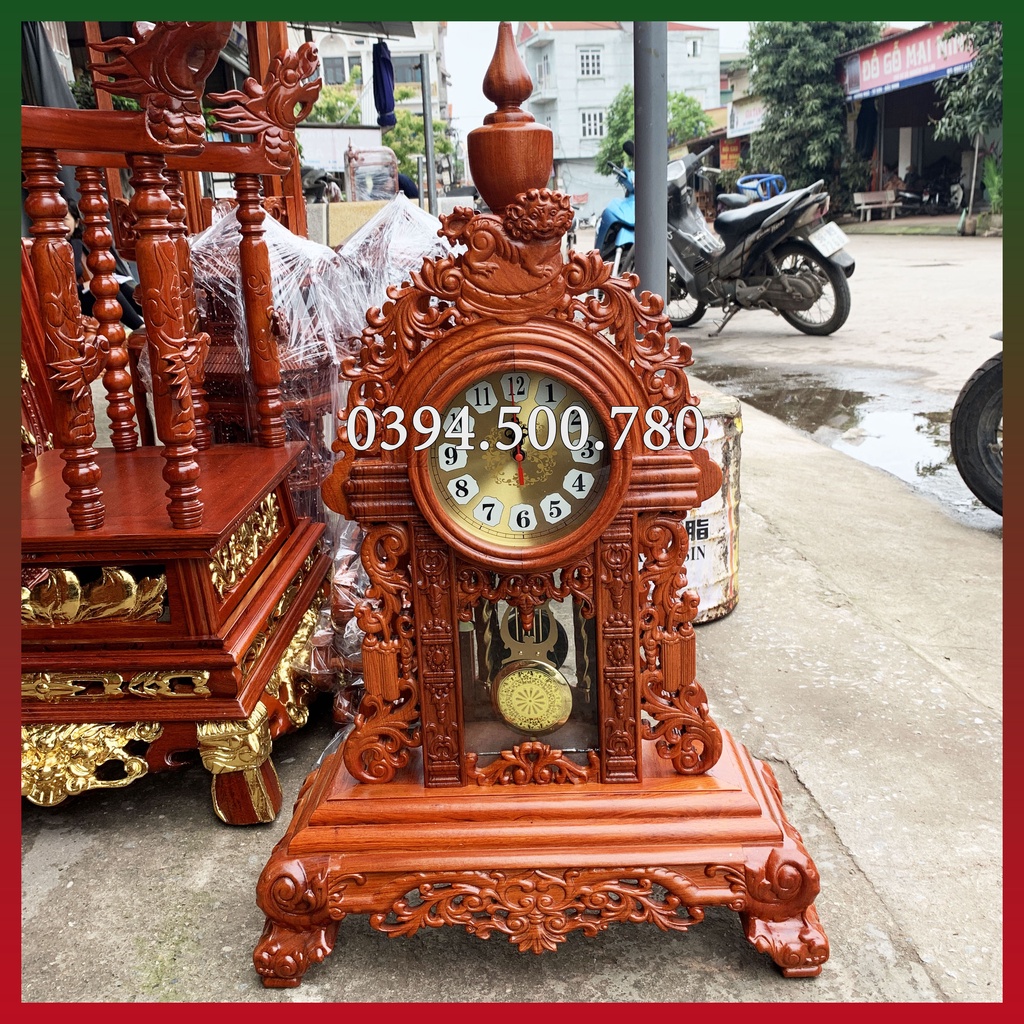 Đồng hồ quả lắc để chạm Kỳ Lân gỗ Hương sơn PU chống mối mọt cao 77cm