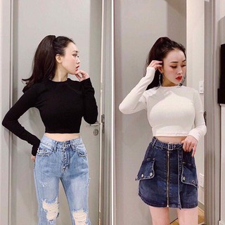 Áo thun croptop nữ dài tay trơn-nhiều màu