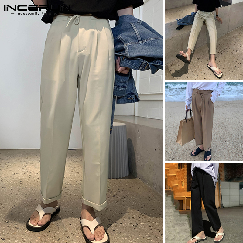 Quần Dài Incerun Ống Rộng Màu Trơn Phong Cách Hàn Quốc Cho Nam