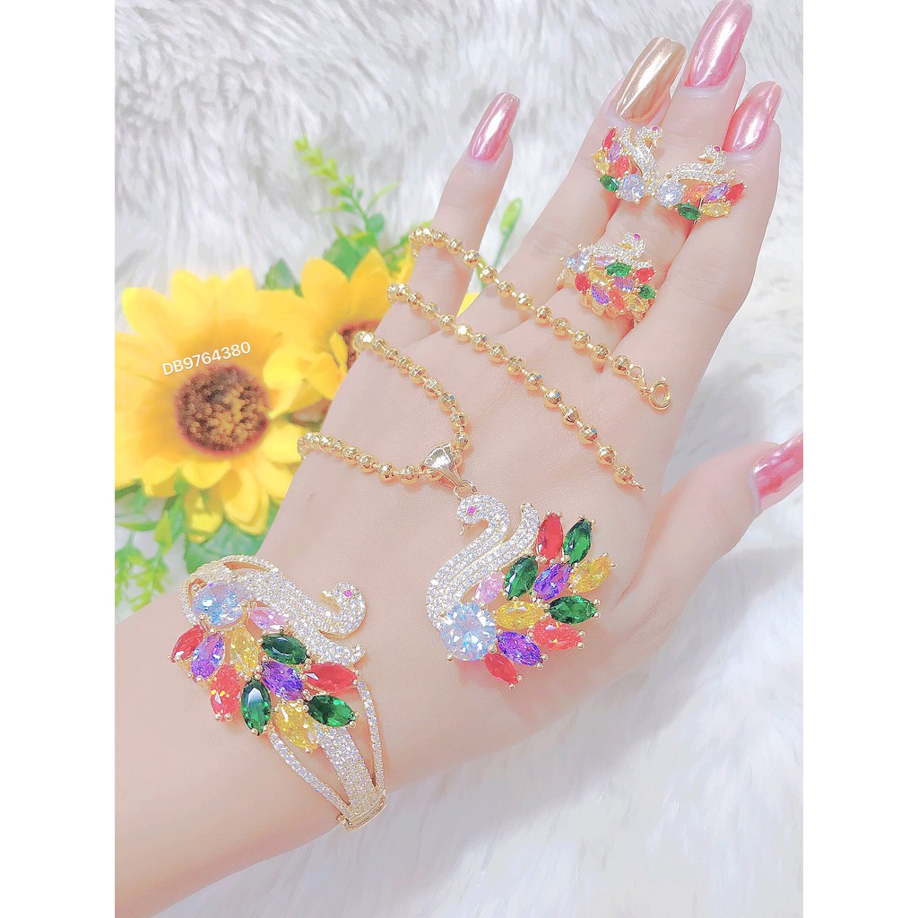 Bộ trang sức con công mạ vàng 18K cao cấp UHA DB9764380-990 + tặng kèm dây
