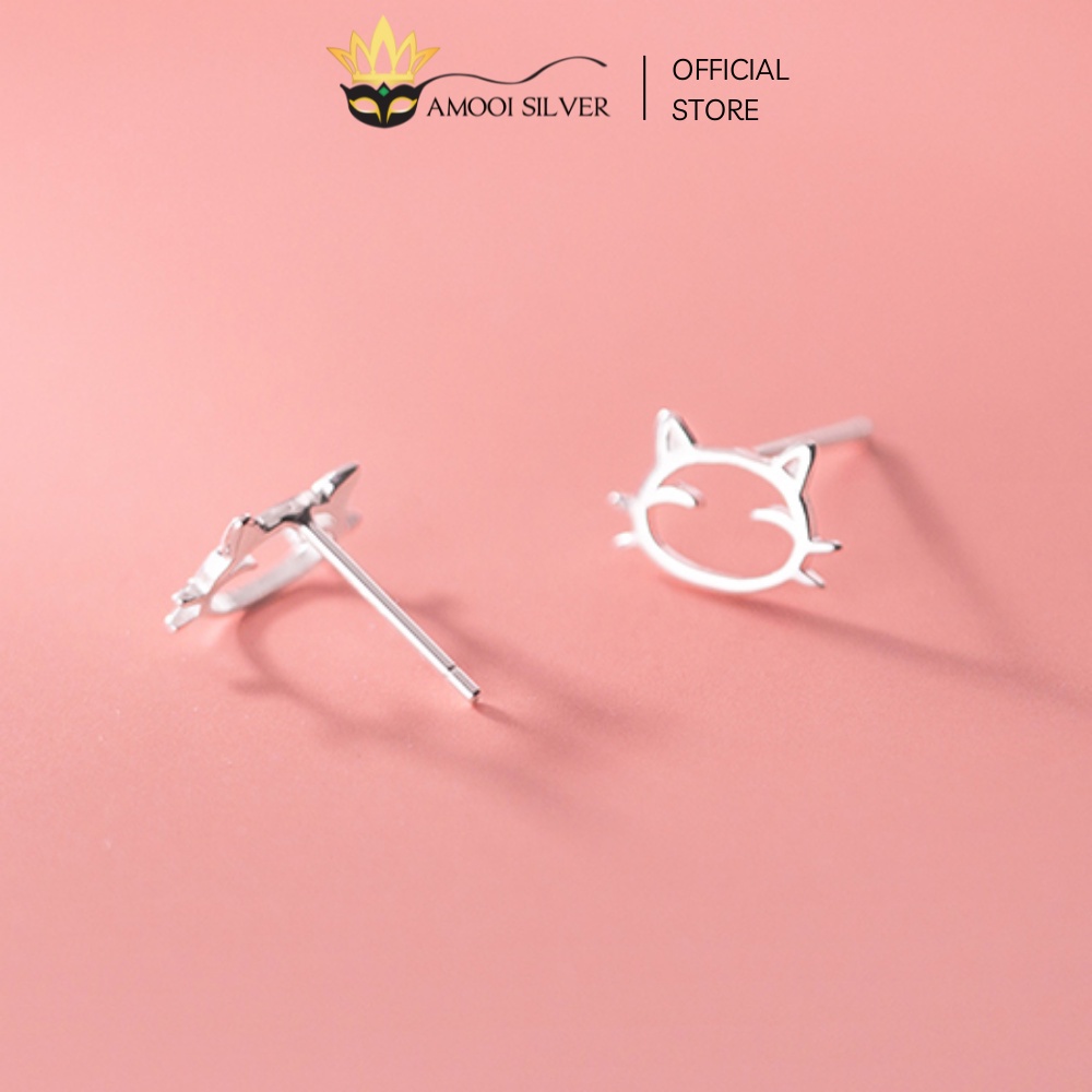 Bông Tai Bạc Cao Cấp S925 Hình Mặt Mèo Ngộ Nghĩnh - Amooi Silver AB172