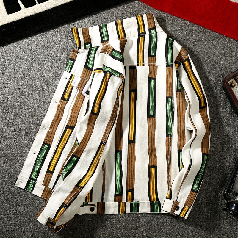 Áo Khoác Denim Kẻ Sọc Nhiều Màu Sắc Phong Cách Hàn Quốc Cho Nam Giới