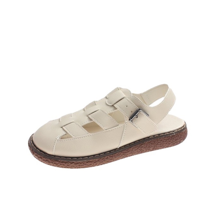 Giày sandal IELGY bằng da PU bít mũi phong cách La Mã có thể điều chỉnh cho nữ