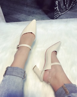 Giày sandal gót vuông 5p chất da bóng mềm