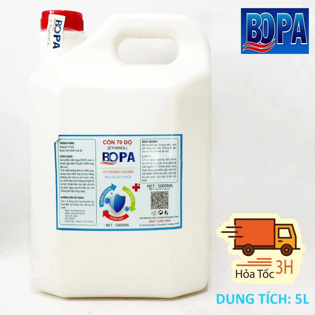 Cồn Y Tế 70 Độ 5 Lít Sát Khuẩn BOPA Chính Hãng