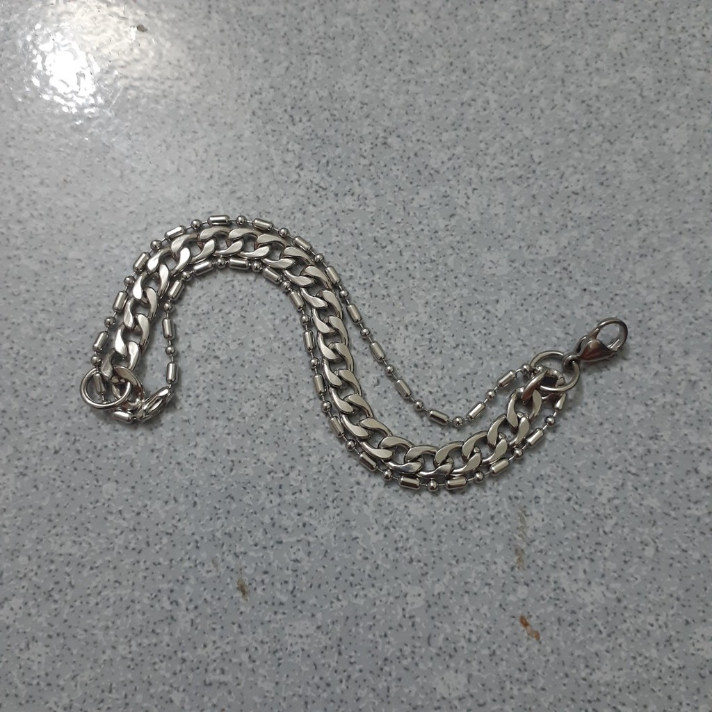 lắc tay inox cao cấp 3 tầng kiểu lặc 7mm kết hợp trúc bi siêu đẹp, không đen, chuẩn thời trang