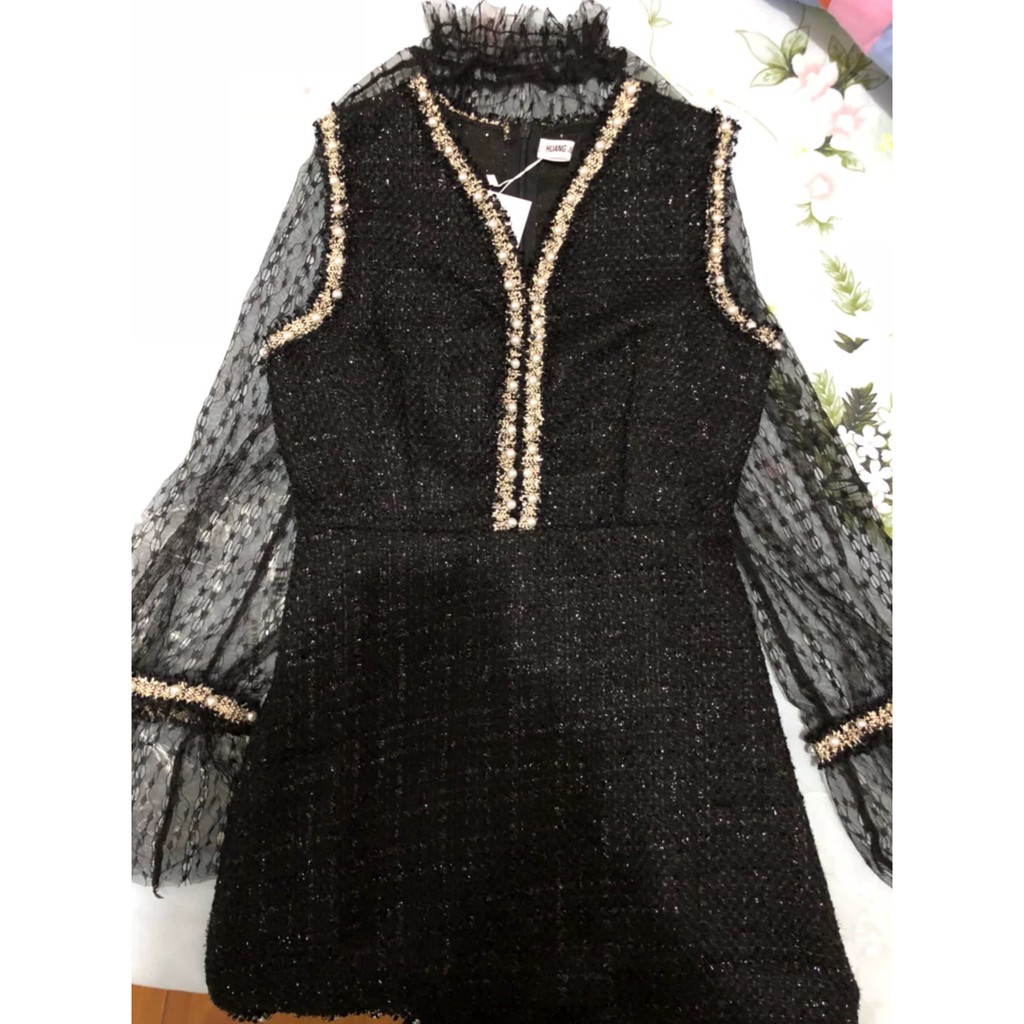 [Sẵn Hàng]♥️Set Váy Dạ Đính Ngọc+Áo Ren Ulzzang Đen-Trắng(ảnh thật)Size S,M,L