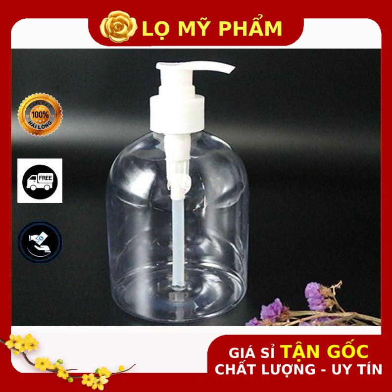 Chai Chiết Mĩ Phẩm ❤ GIÁ TỐT NHẤT ❤ Chai nhựa pet vòi nhấn sữa tắm 500ml Trong lùn chiết mỹ phẩm , phụ kiện du lịch