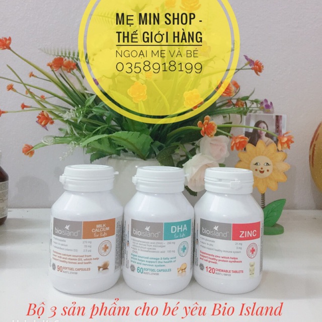 Bộ 3 sản phẩm canxi - dha - kẽm bio island