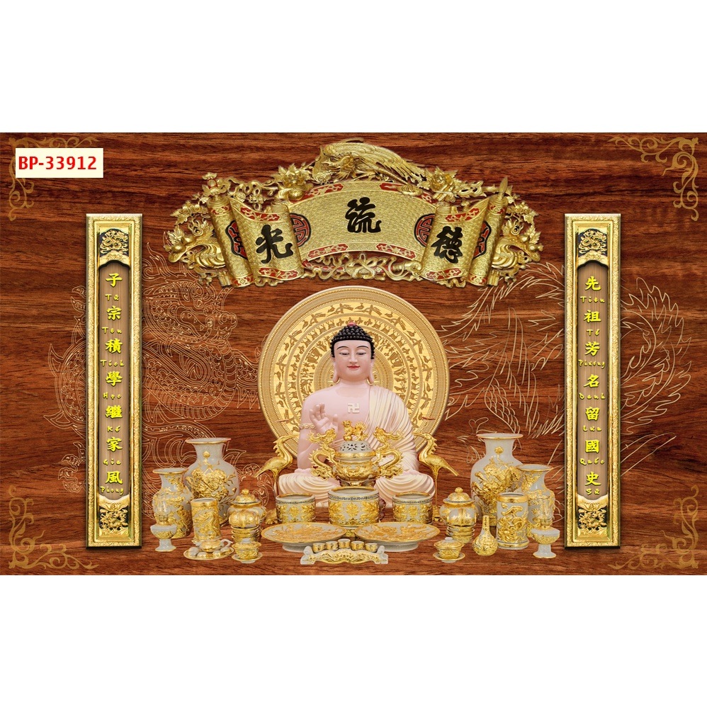 Tranh dán tường 3D vải lụa 3d cao cấp giành cho phòng thờ