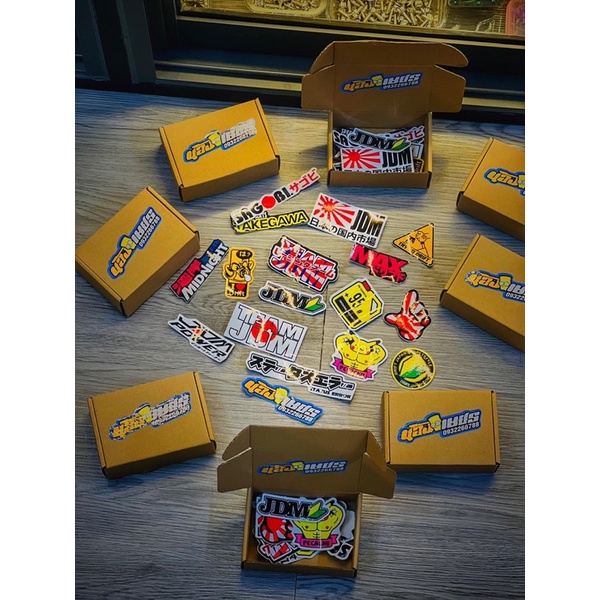 Combo 17 Miếng Dán Sticker Trang Trí Mũ Bảo Hiểm, Xe Máy Kiểu JDM Japan, Chất Liệu Decal Cao Cấp Chống Thấm Nước