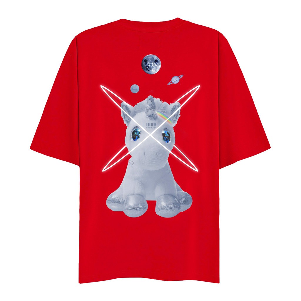 Áo thun form rộng Paradox tay lỡ - Unisex - In hình - UNICORN GOT LOVED - Màu đỏ